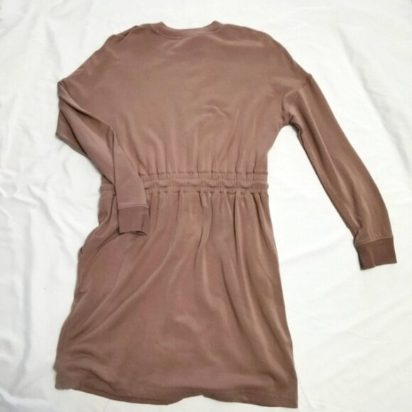 RW&CO. Ecovero Sweatshirt Dress | Brown Drawstring T-Shirt Dress | Medium - Picture 2 of 8